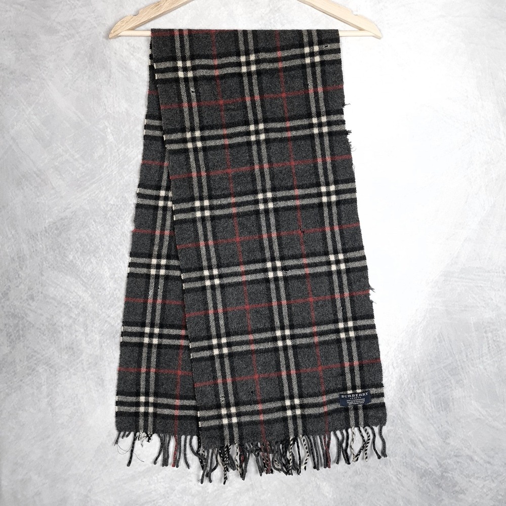 Burberry Cashmere Fabric FLAW CUTTERS CRAFT Gray Nova Check Plaid Fringe England